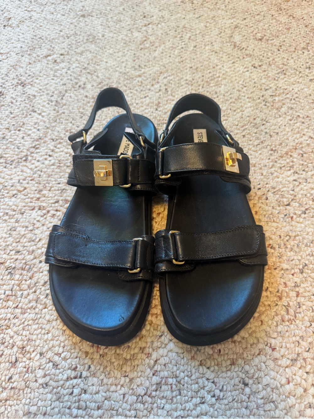 Steve Madden Women’s Black Leather Buckle Sandals
